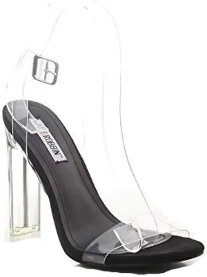 Cape Robbin Clear Chunky Block High Heels for Women, Transparent Strappy Open Toe Shoes Heels for Women