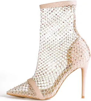 Cape Robbin Florence Stiletto High Heels for Women Rhinestone Sparkle Fishnets