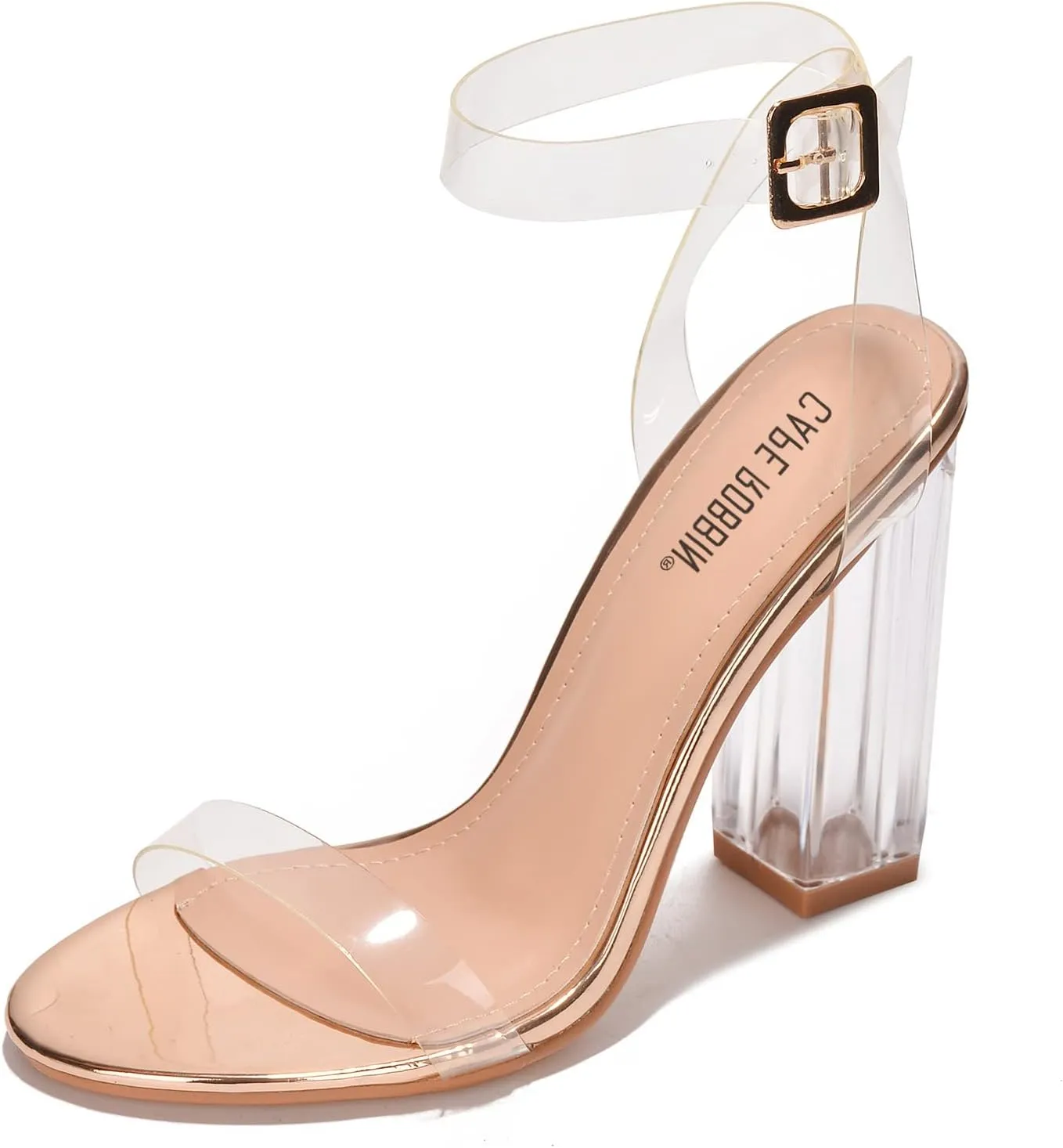 Cape Robbin Maria-7 Seller Lucite Clear Perspex Glitter Block Heel Sandals Black