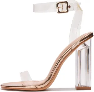 Cape Robbin Maria-7 Seller Lucite Clear Perspex Glitter Block Heel Sandals Black