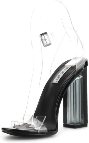 Cape Robbin Maria-7 Seller Lucite Clear Perspex Glitter Block Heel Sandals Black