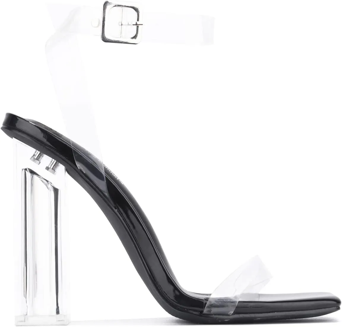 Cape Robbin Maria-7 Seller Lucite Clear Perspex Glitter Block Heel Sandals Black