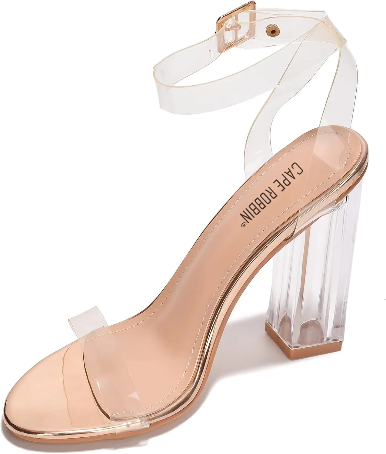 Cape Robbin Maria-7 Seller Lucite Clear Perspex Glitter Block Heel Sandals Black