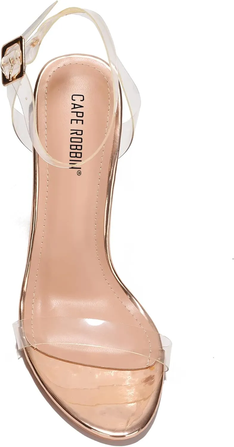 Cape Robbin Maria-7 Seller Lucite Clear Perspex Glitter Block Heel Sandals Black