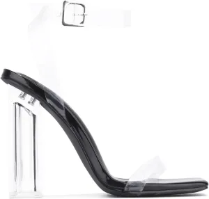 Cape Robbin Maria-7 Seller Lucite Clear Perspex Glitter Block Heel Sandals Black