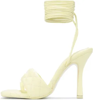 Cape Robbin Motif Stiletto High Heels for Women, Quilted Strappy Shoes with Square Open Toe
