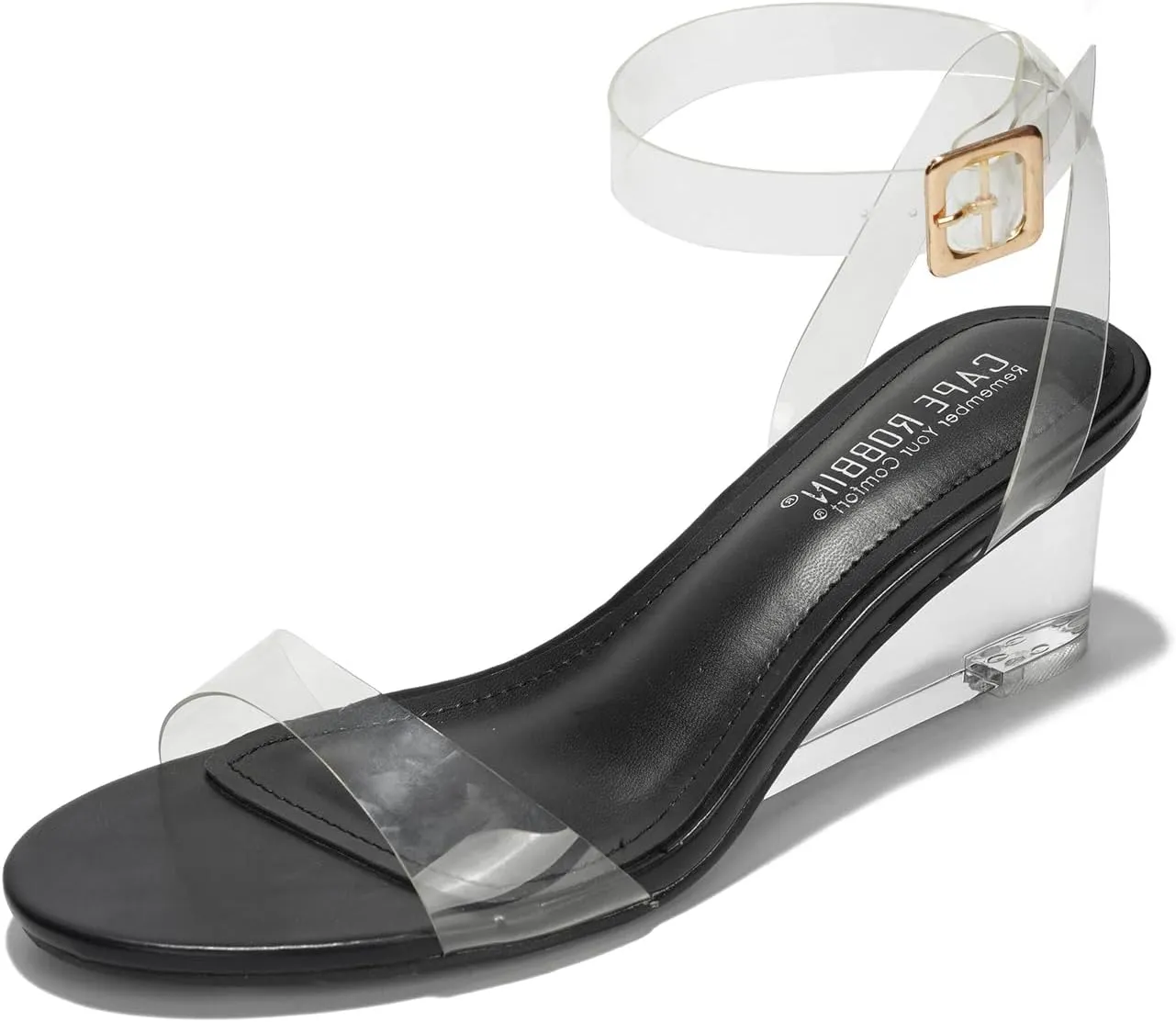 Cape Robbin Women's Clear Low Wedge Sandals - Transparent Strappy Open Toe Heels (Nerina)