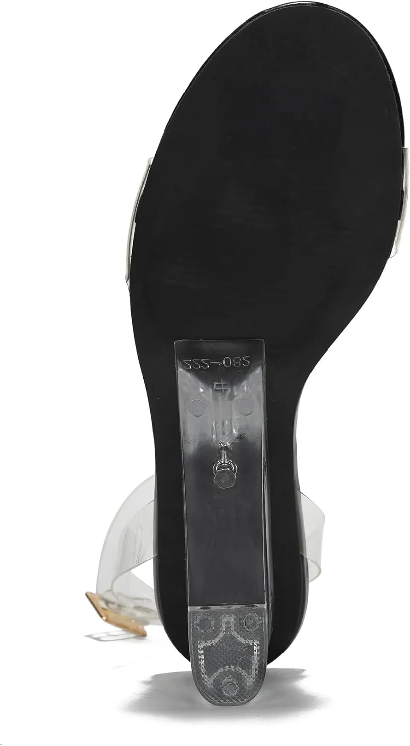 Cape Robbin Women's Clear Low Wedge Sandals - Transparent Strappy Open Toe Heels (Nerina)
