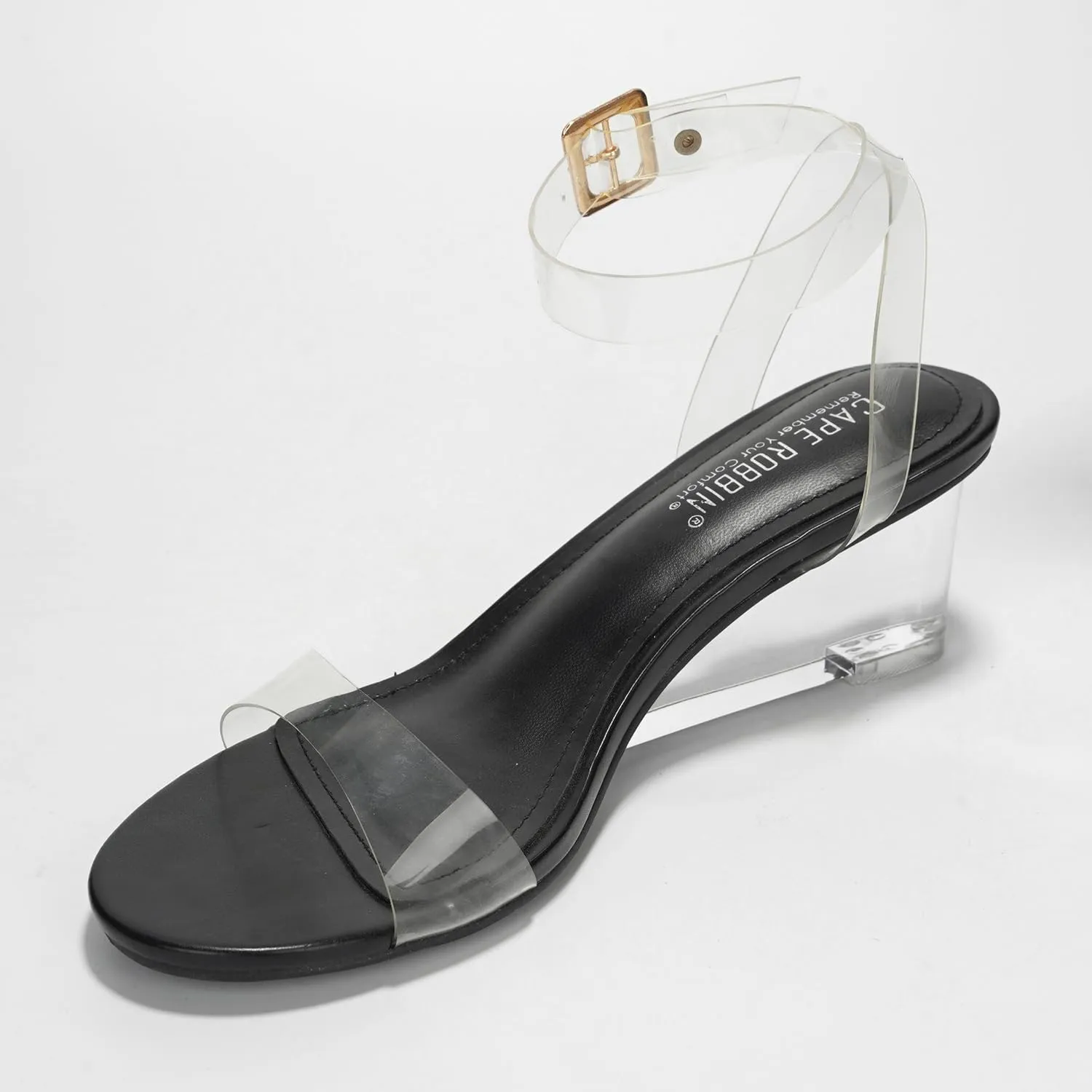 Cape Robbin Women's Clear Low Wedge Sandals - Transparent Strappy Open Toe Heels (Nerina)