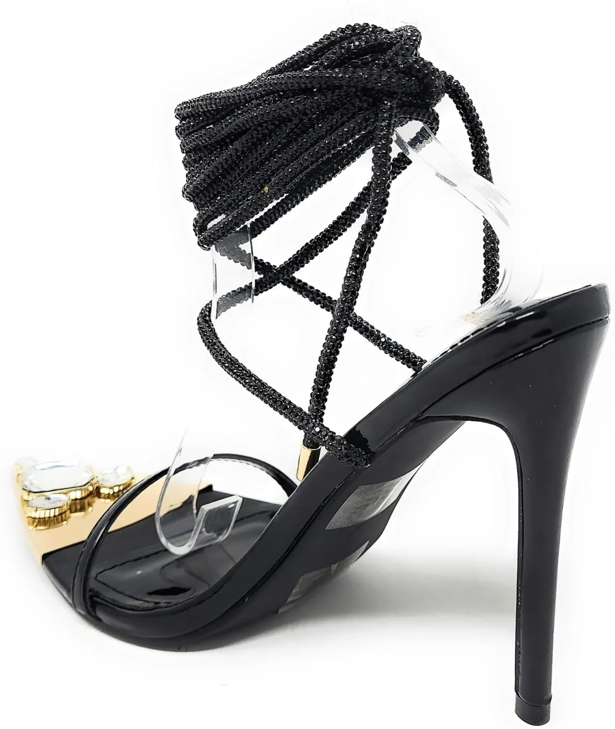 Cape Robbin Women's Rhinestone Lace Up Strappy Ankle Strap High Heel Sandals