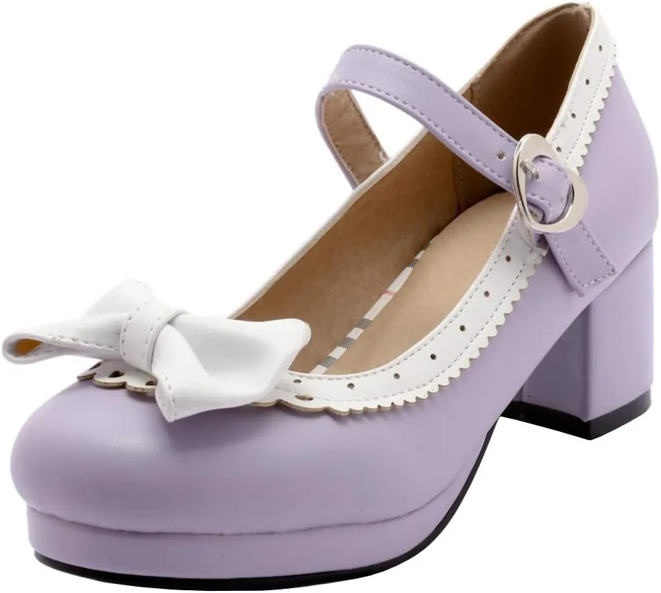 Caradise Womens Cute Kawaii Cosplay Shoes Chunky Bow Mary Janes Platform Pumps with Ankle Strap