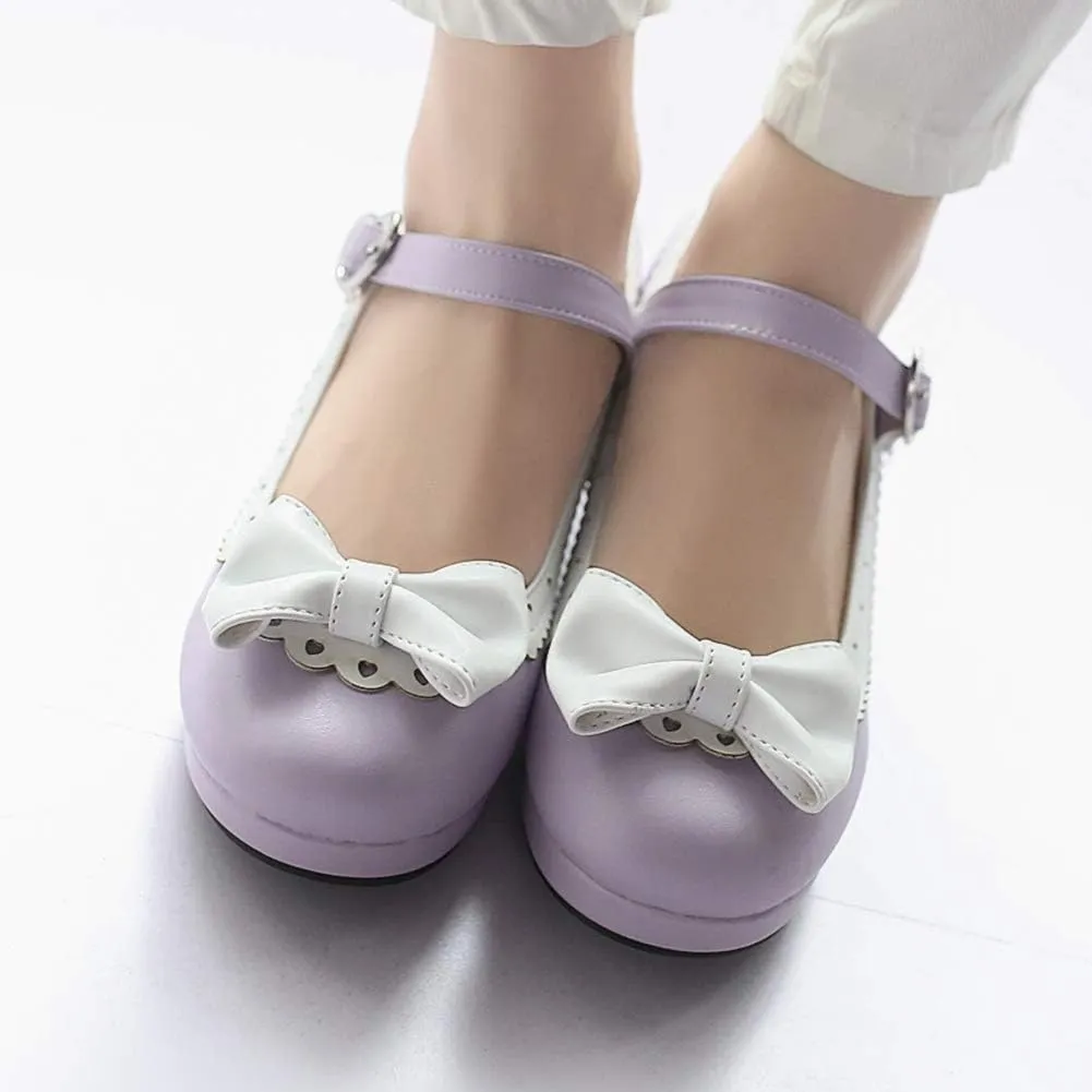 Caradise Womens Cute Kawaii Cosplay Shoes Chunky Bow Mary Janes Platform Pumps with Ankle Strap