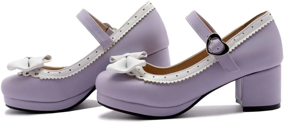 Caradise Womens Cute Kawaii Cosplay Shoes Chunky Bow Mary Janes Platform Pumps with Ankle Strap