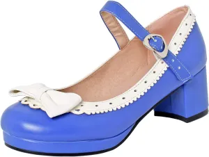 Caradise Womens Cute Kawaii Cosplay Shoes Chunky Bow Mary Janes Platform Pumps with Ankle Strap