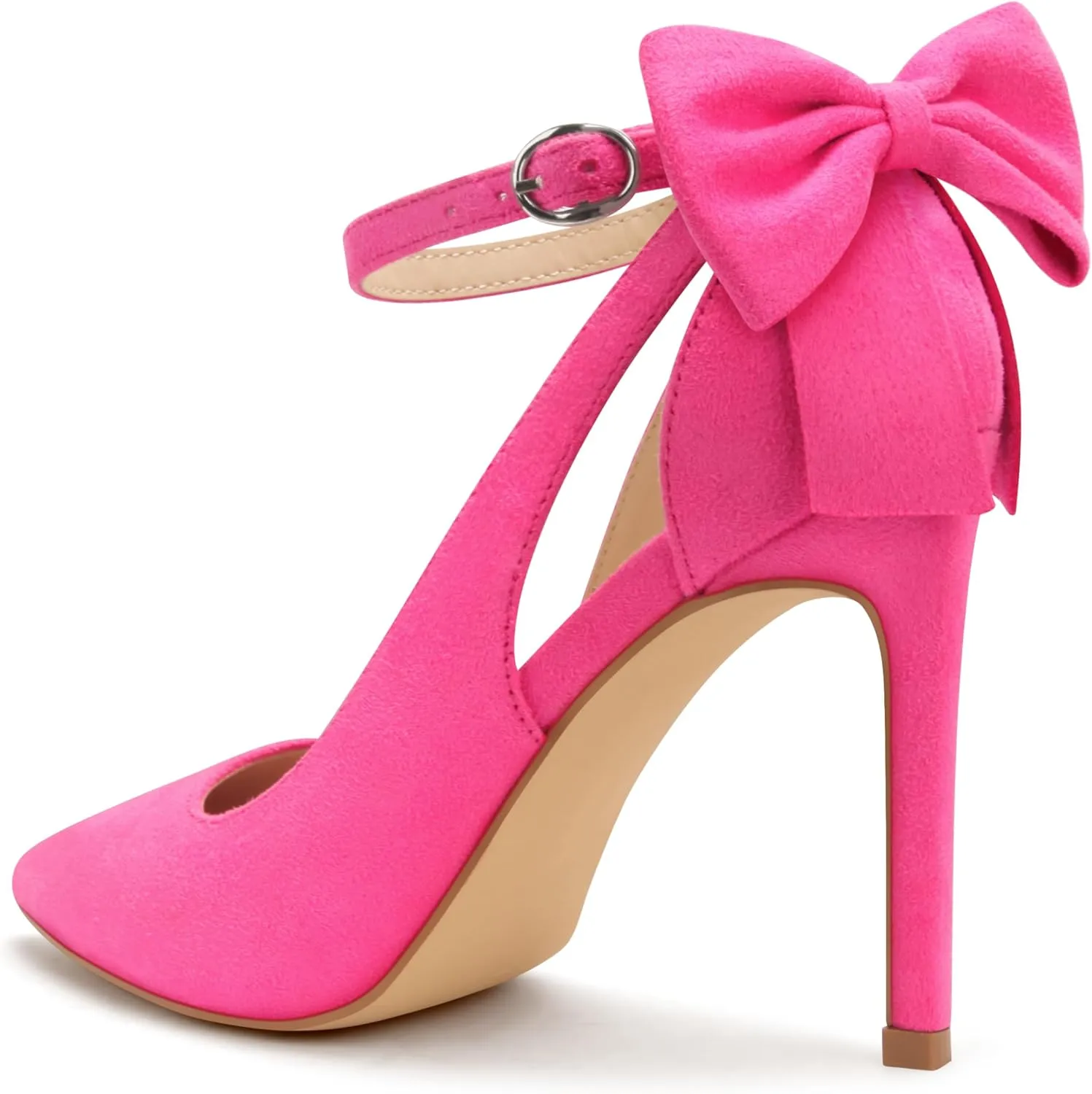 Carcuume Women's High Heels Strappy Pointed Toe Bow Pumps Ankle Strap Stiletto Party Shoes