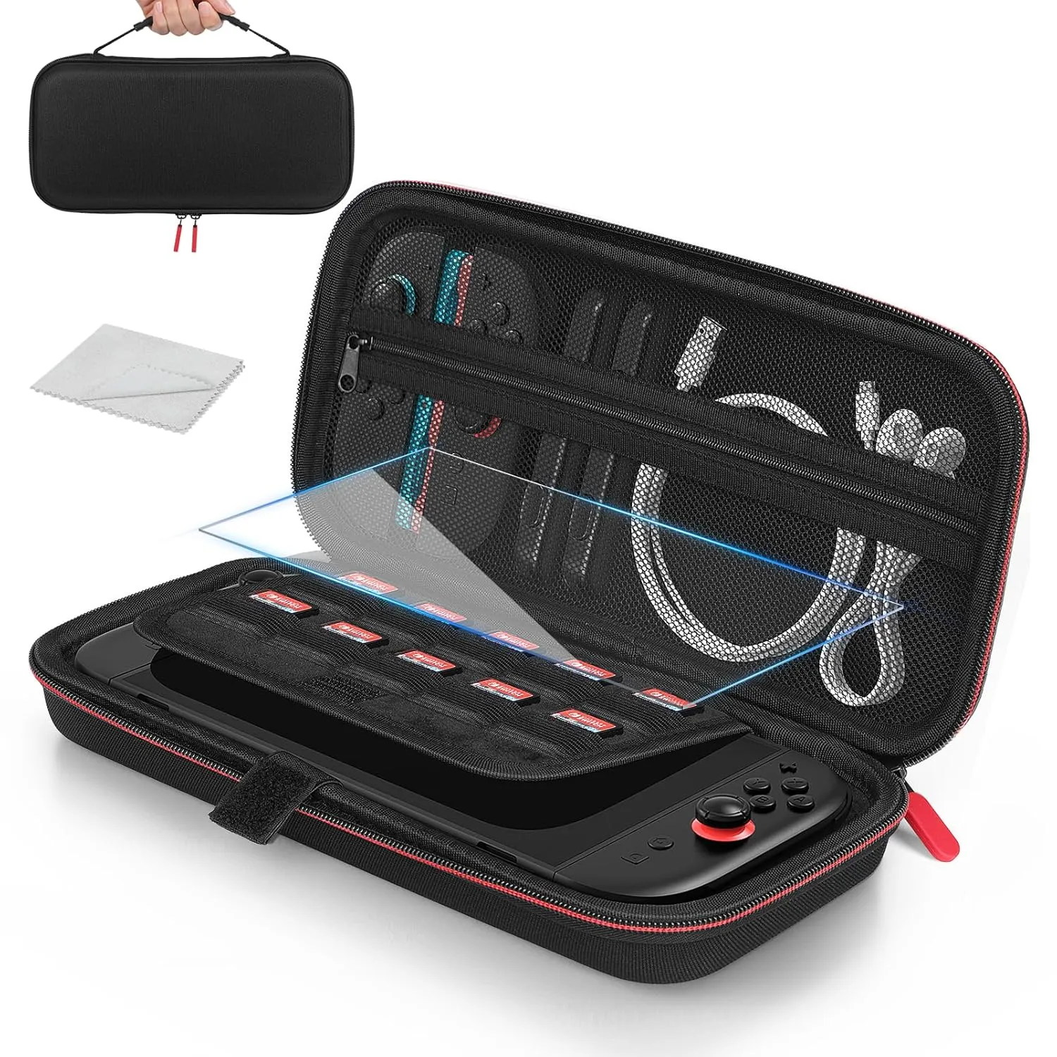 Carrying Case Compatible with Nintendo Switch 2 (2025) 7.9 Inch Console & Accessories Bundle, 1 Screen Protector, Hard Portable Travel Case Storage Bag Protective Pounch with 10 Game Card Slots, Black
