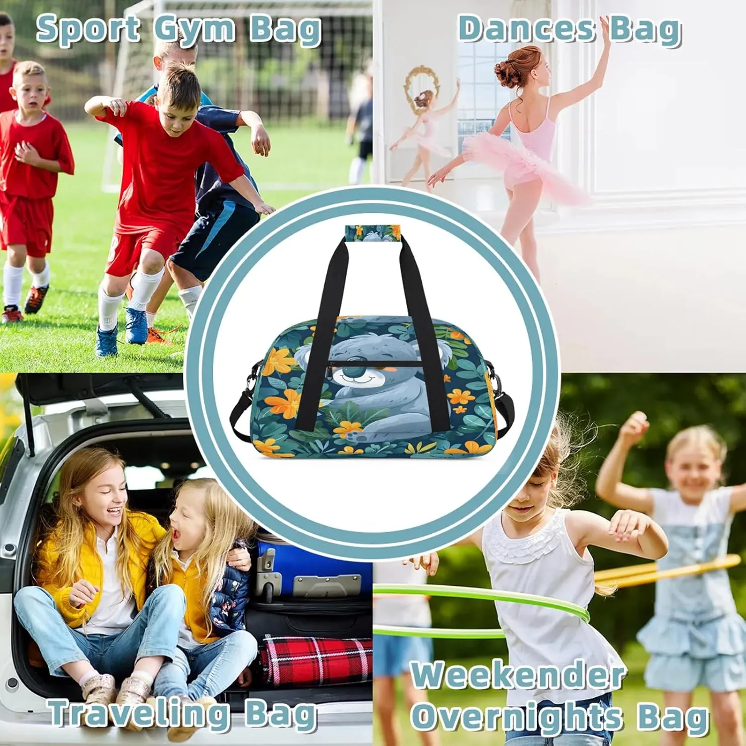 Cartoon Koala Small Gym Bag 18 inch Carry On Duffel Bag for Weekender Travel Sports Workout Yoga Gymnastics Dance Ballet