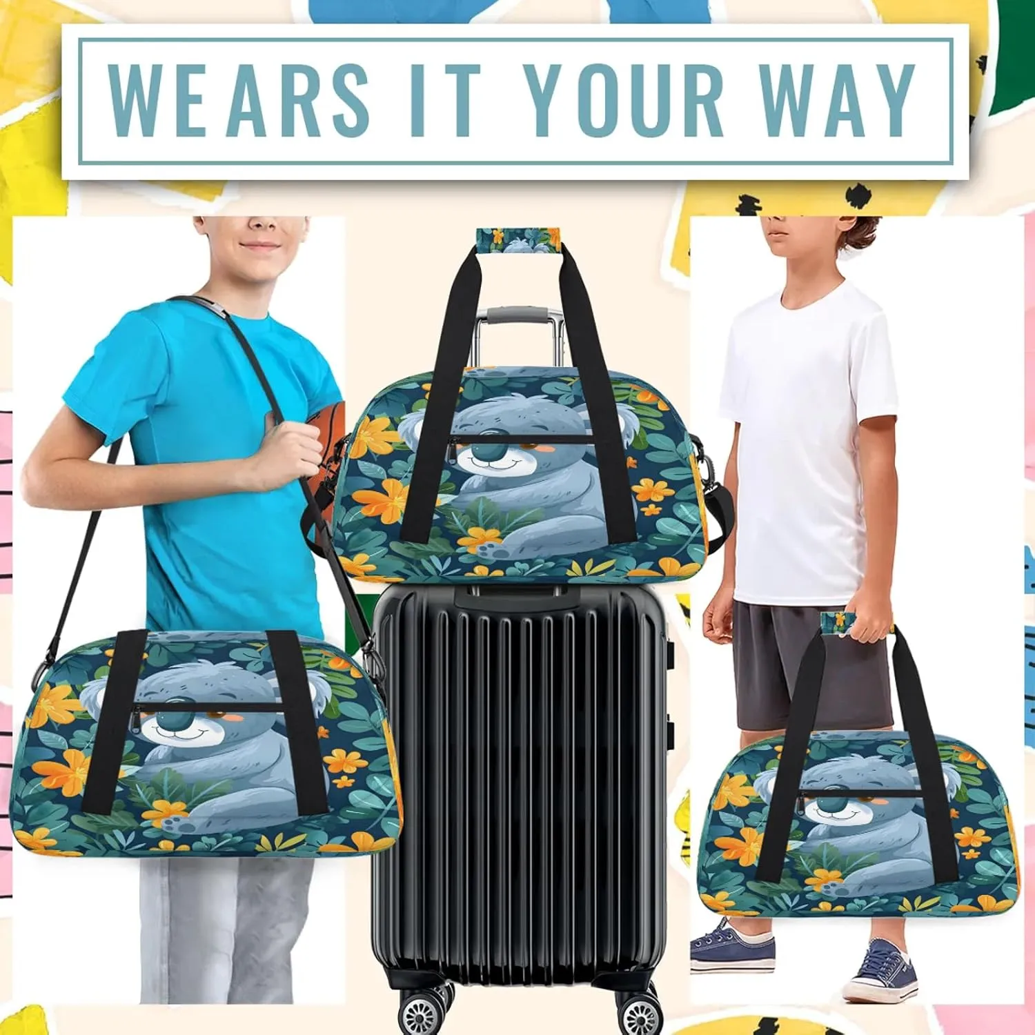 Cartoon Koala Small Gym Bag 18 inch Carry On Duffel Bag for Weekender Travel Sports Workout Yoga Gymnastics Dance Ballet
