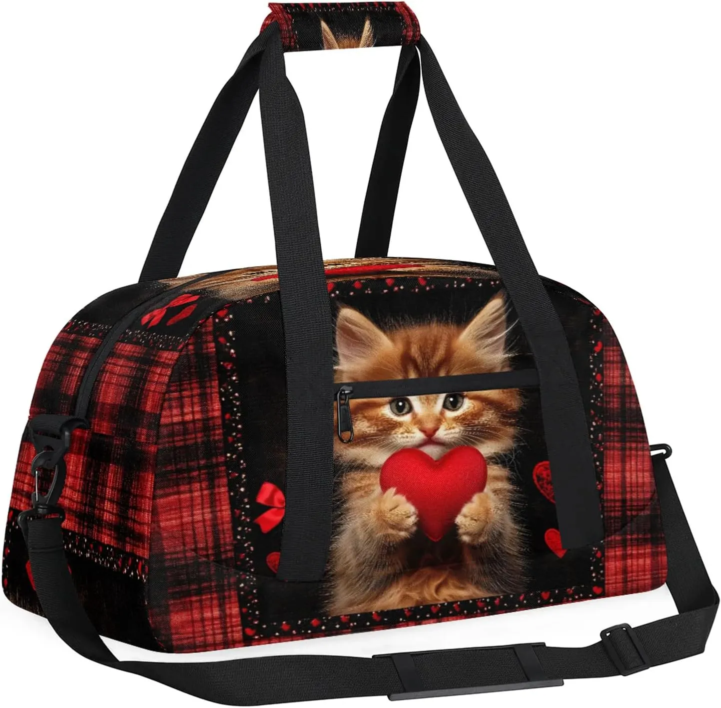 Cat Heart Small Gym Bag 18 inch Carry On Duffel Bag for Weekender Travel Sports Workout Yoga Gymnastics Dance Ballet