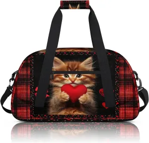 Cat Heart Small Gym Bag 18 inch Carry On Duffel Bag for Weekender Travel Sports Workout Yoga Gymnastics Dance Ballet