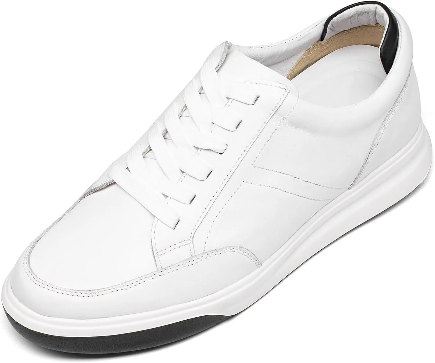 CHAMARIPA Hidden Heel Premium Leather Height Increase Low-Top Skate Shoes Men's Invisible Height Increasing Elevator Casual Fashion Sneaker