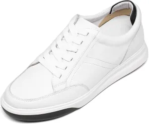 CHAMARIPA Hidden Heel Premium Leather Height Increase Low-Top Skate Shoes Men's Invisible Height Increasing Elevator Casual Fashion Sneaker