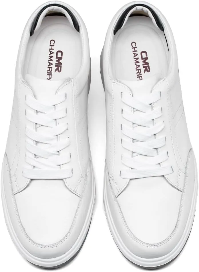 CHAMARIPA Hidden Heel Premium Leather Height Increase Low-Top Skate Shoes Men's Invisible Height Increasing Elevator Casual Fashion Sneaker