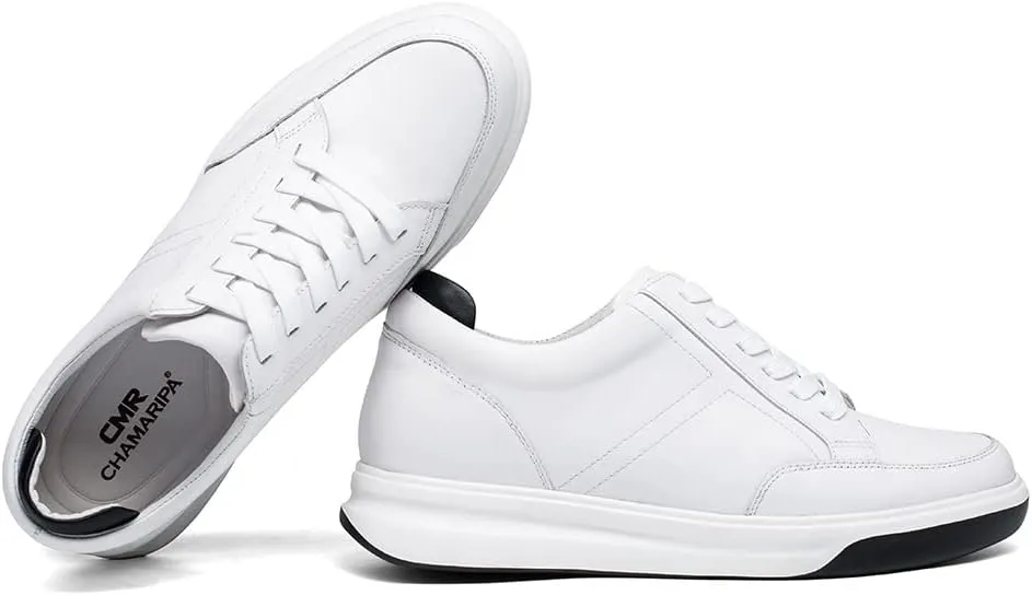 CHAMARIPA Hidden Heel Premium Leather Height Increase Low-Top Skate Shoes Men's Invisible Height Increasing Elevator Casual Fashion Sneaker