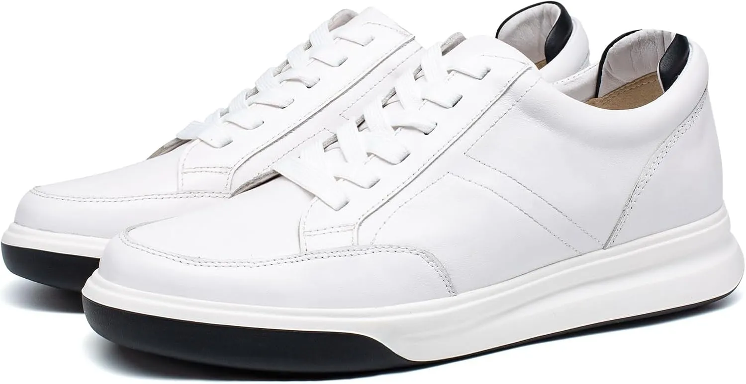 CHAMARIPA Hidden Heel Premium Leather Height Increase Low-Top Skate Shoes Men's Invisible Height Increasing Elevator Casual Fashion Sneaker