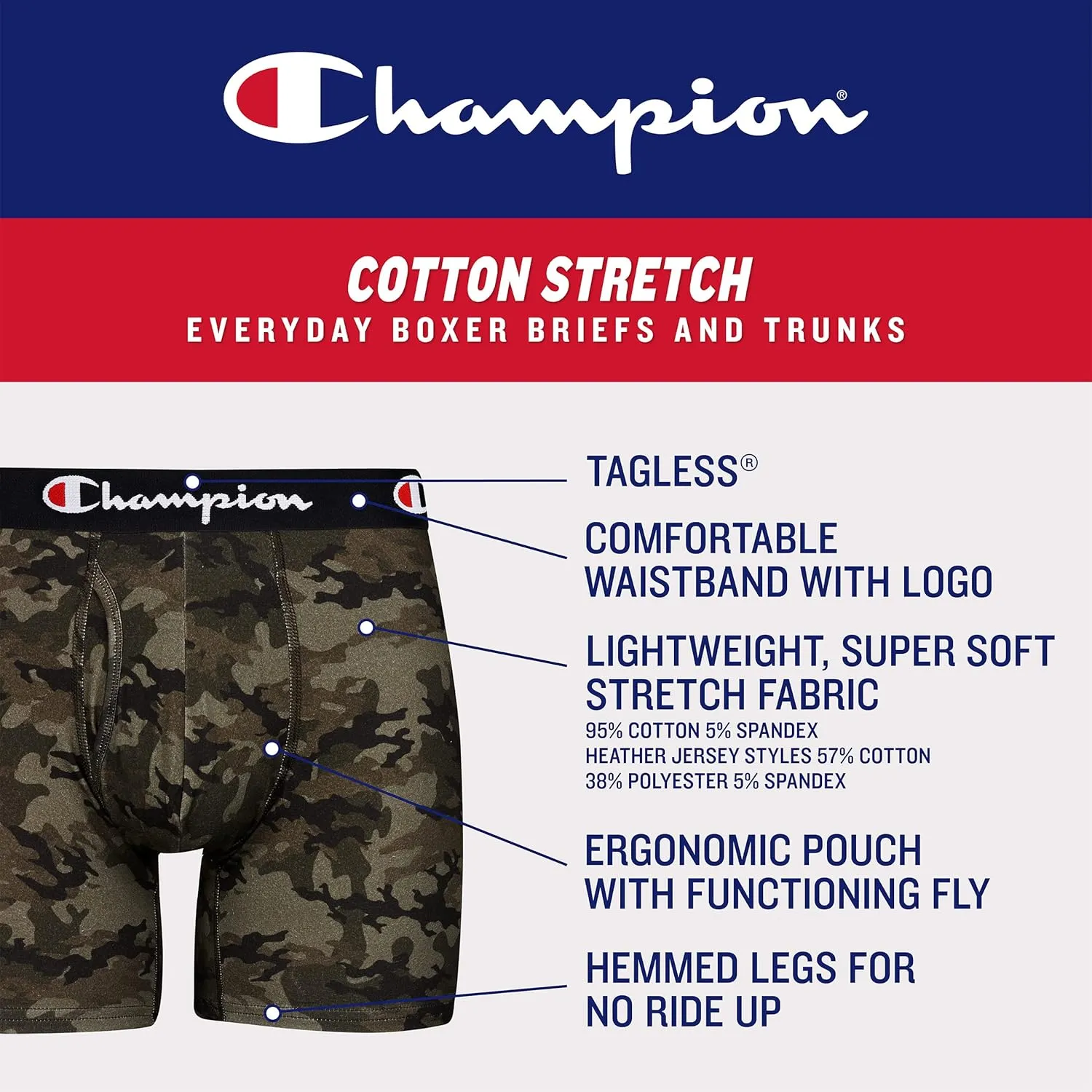 Champion Men's Everyday Cotton Stretch Boxer Briefs