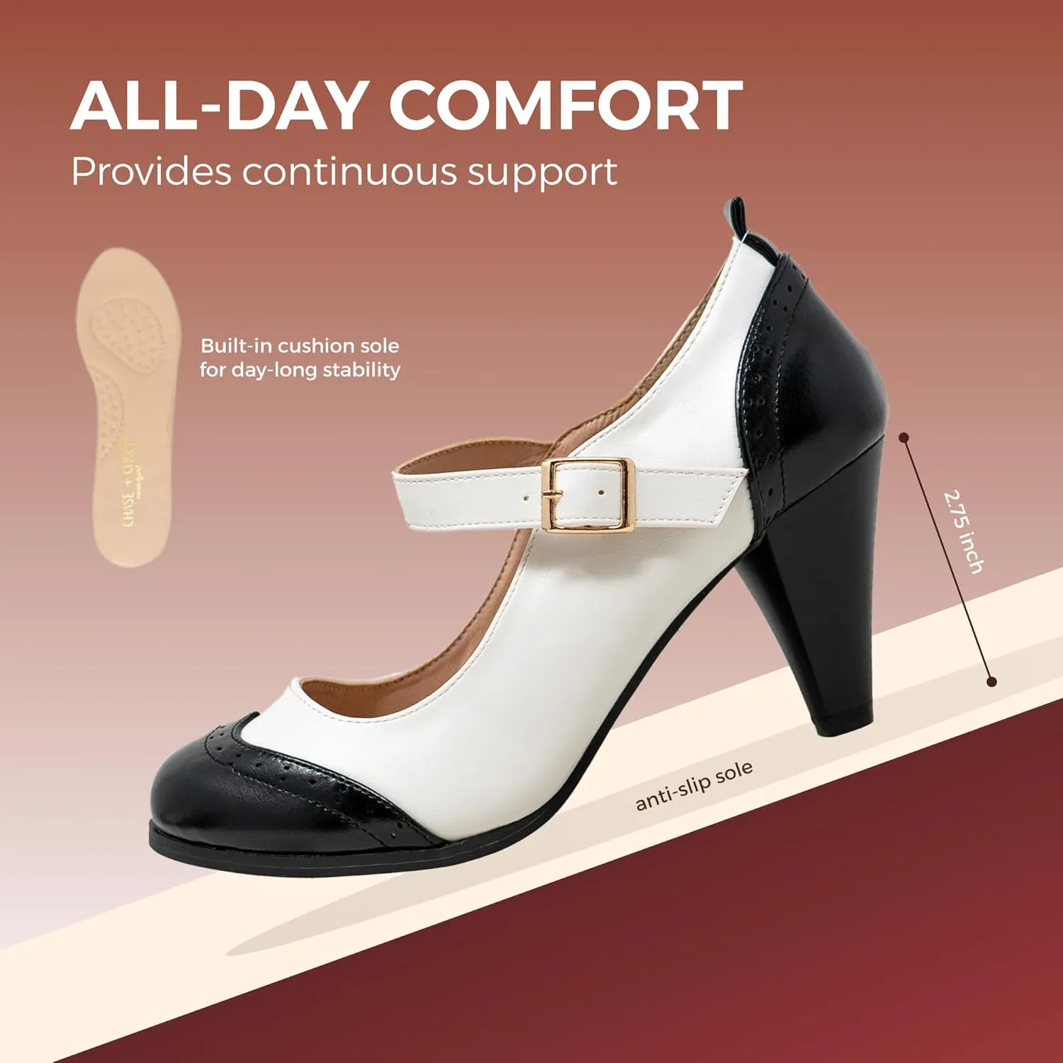 Chase & Chloe Women's Round Toe Two Tone Mary Jane Pumps