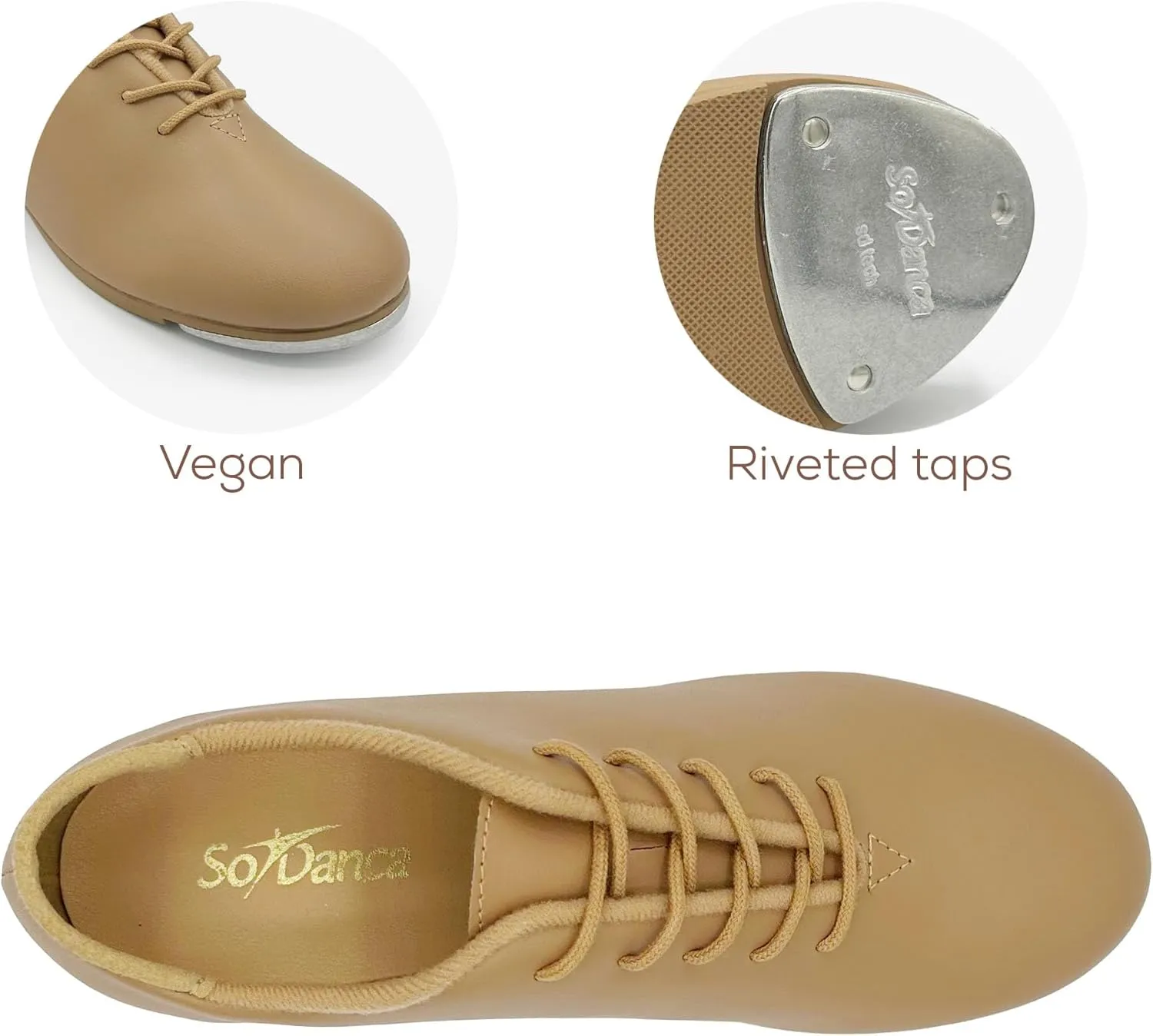 Child Vegan Oxford Lace Up Tap Dance Shoe, Leather Tap Shoes Non-Slip Tap/Jazz Shoes for Girls Boys | TA04