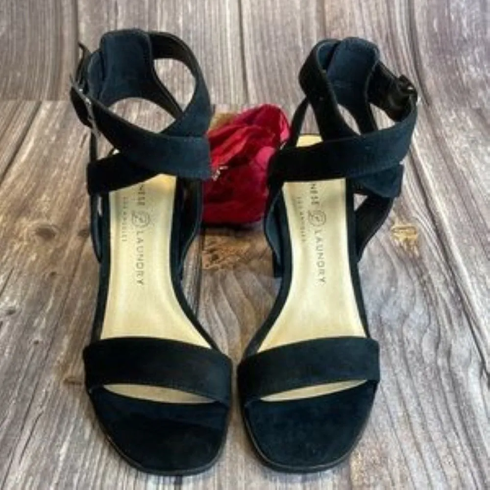 CHINESE LAUNDRY Sitara Black Kid Suede Ankle Strap Sandal 6.5M