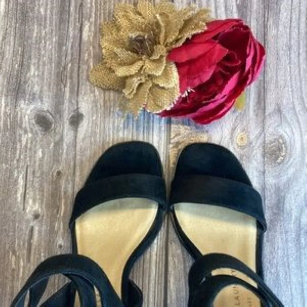 CHINESE LAUNDRY Sitara Black Kid Suede Ankle Strap Sandal 6.5M
