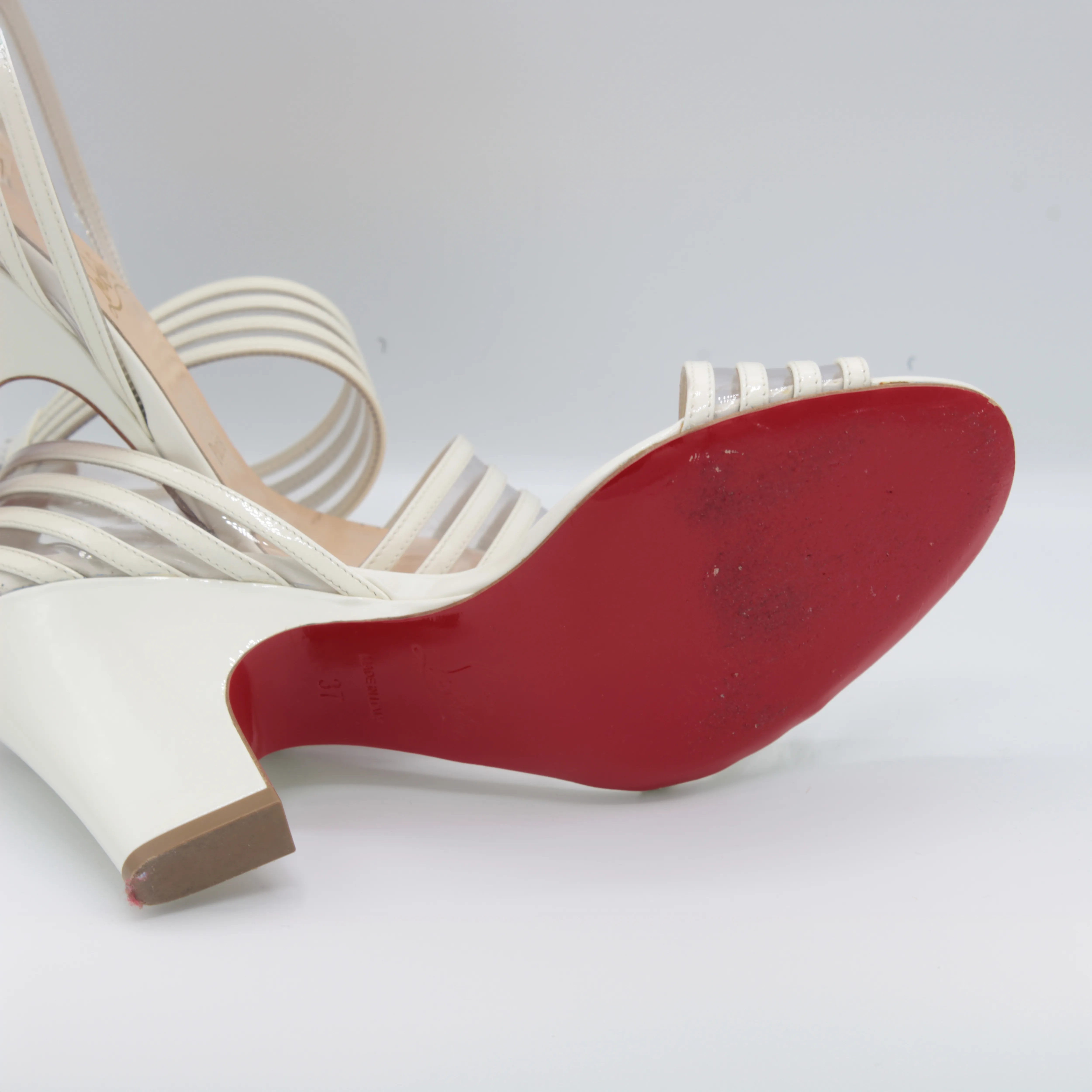 Christian Louboutin Myriadina Snow Patent/PVC Heel Size 37