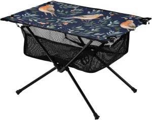 Christmas Bird Holly Resin Folding Portable Camping Table for Women and Men Sturdy Beach Table with A Hanging Mesh Bag Easy to Assemble Camping Essentials for Cooking Picnic Camp