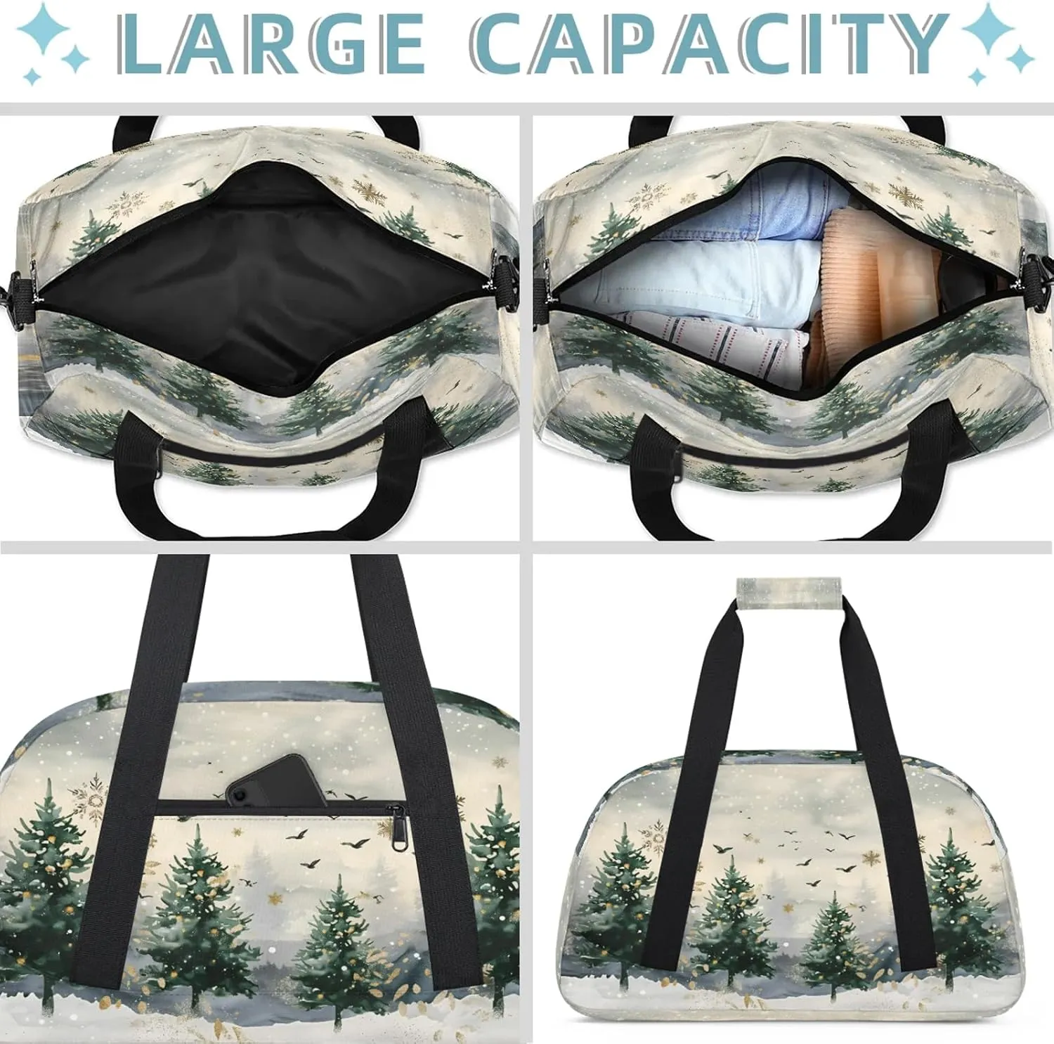 Christmas Tree Forest Small Gym Bag 18 inch Carry On Duffel Bag for Weekender Travel Sports Workout Yoga Gymnastics Dance Ballet