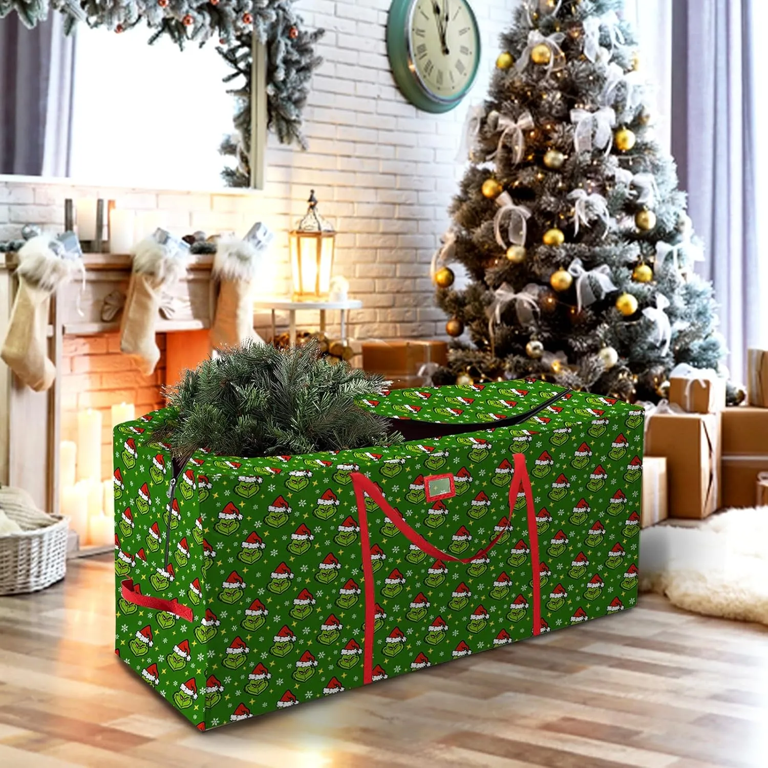 Christmas Tree Storage Bag, Extra Large Oxford Storage Container Fits up to 7.5 Ft Disassembled Tree, Green Xmas Holiday Tree Case with Reinforced Carry Handles and Dual Zippers 48×15×20 inch