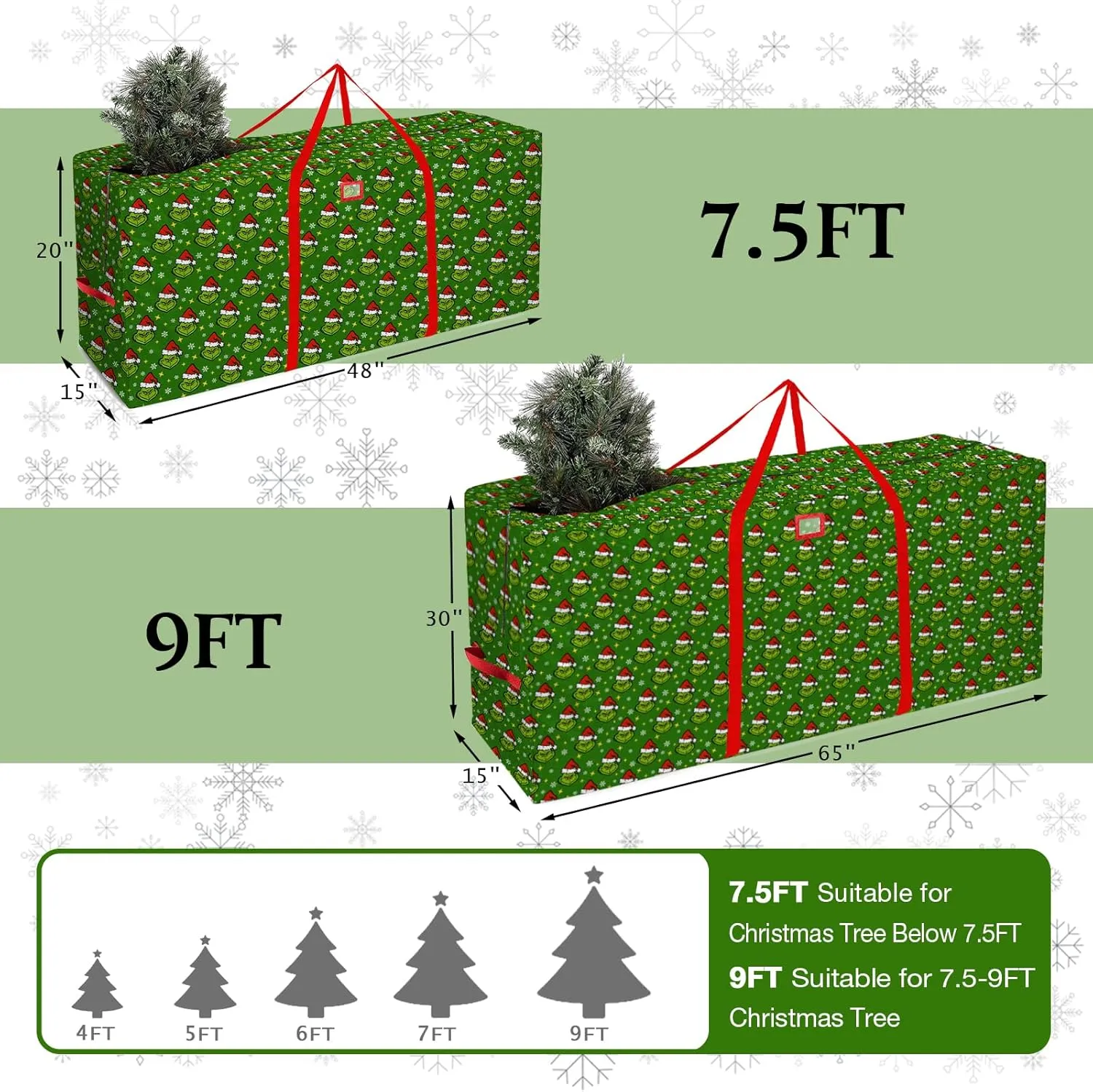 Christmas Tree Storage Bag, Extra Large Oxford Storage Container Fits up to 7.5 Ft Disassembled Tree, Green Xmas Holiday Tree Case with Reinforced Carry Handles and Dual Zippers 48×15×20 inch