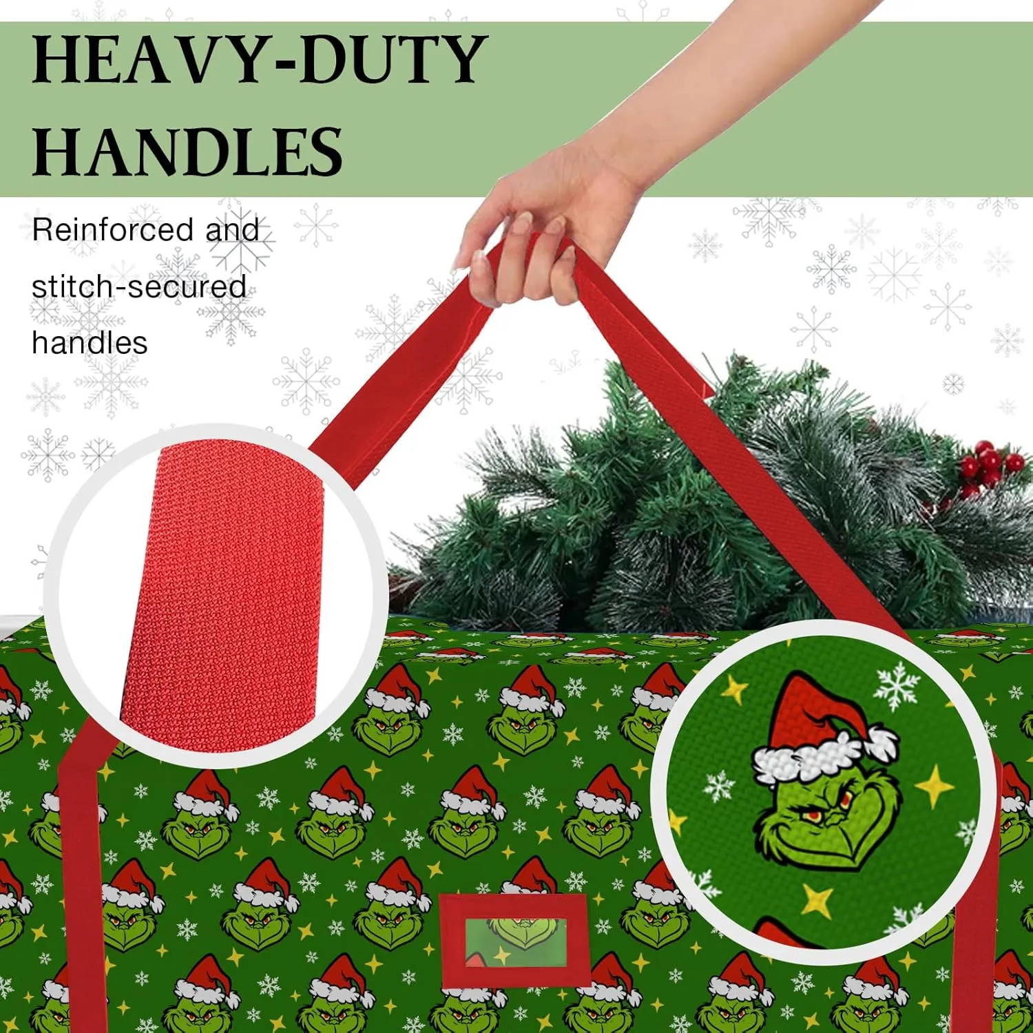 Christmas Tree Storage Bag, Extra Large Oxford Storage Container Fits up to 7.5 Ft Disassembled Tree, Green Xmas Holiday Tree Case with Reinforced Carry Handles and Dual Zippers 48×15×20 inch