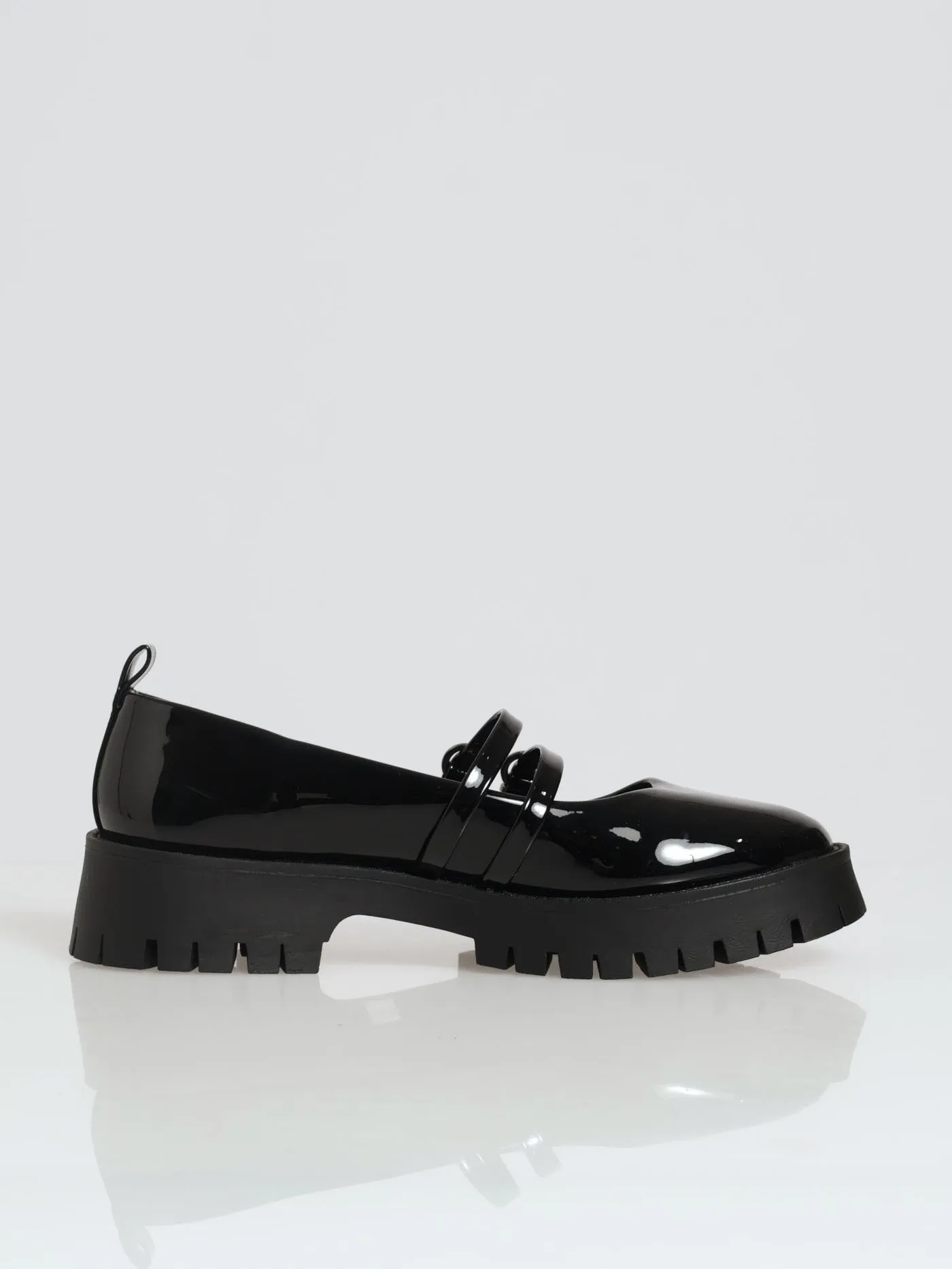 Chunky Double Strap Patent Mary Jane Loafer - Black