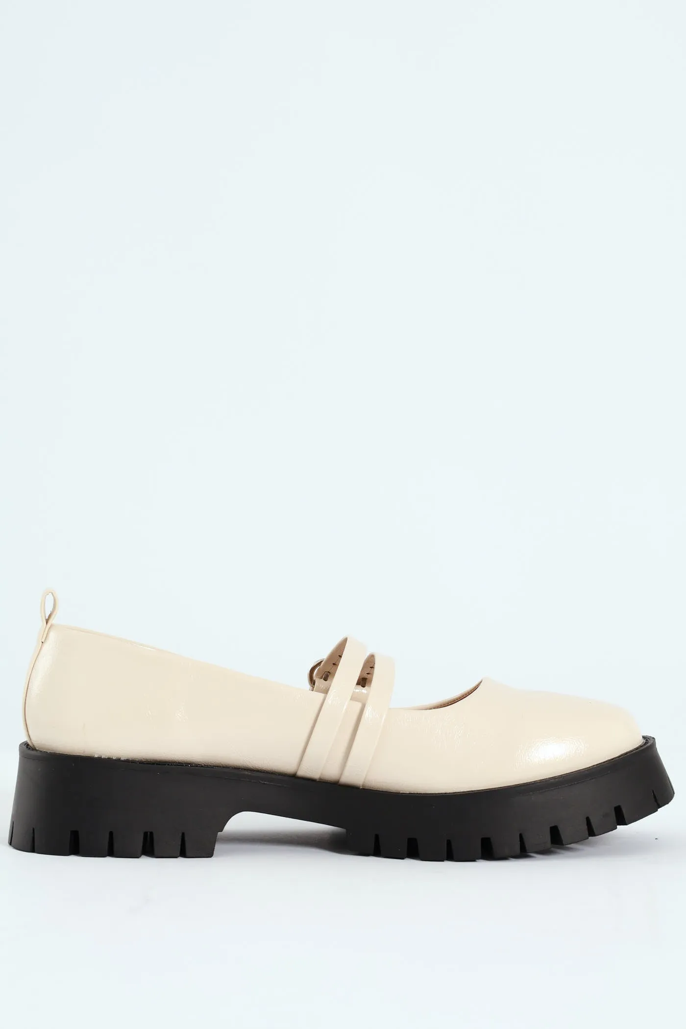 Chunky Double Strap Patent Mary Jane Loafer - Cream