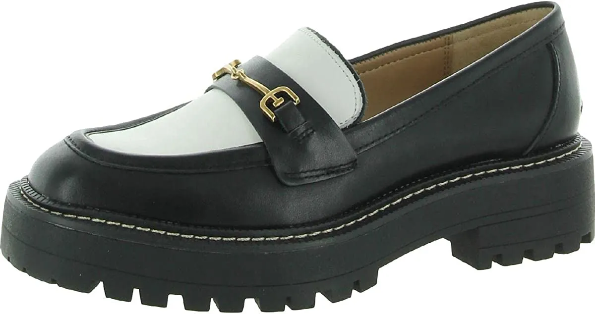 Chunky Leather On Sam Curated collection Flawless Laurs Edelman Loafers Black/White Rounded Heel Toe Slip
