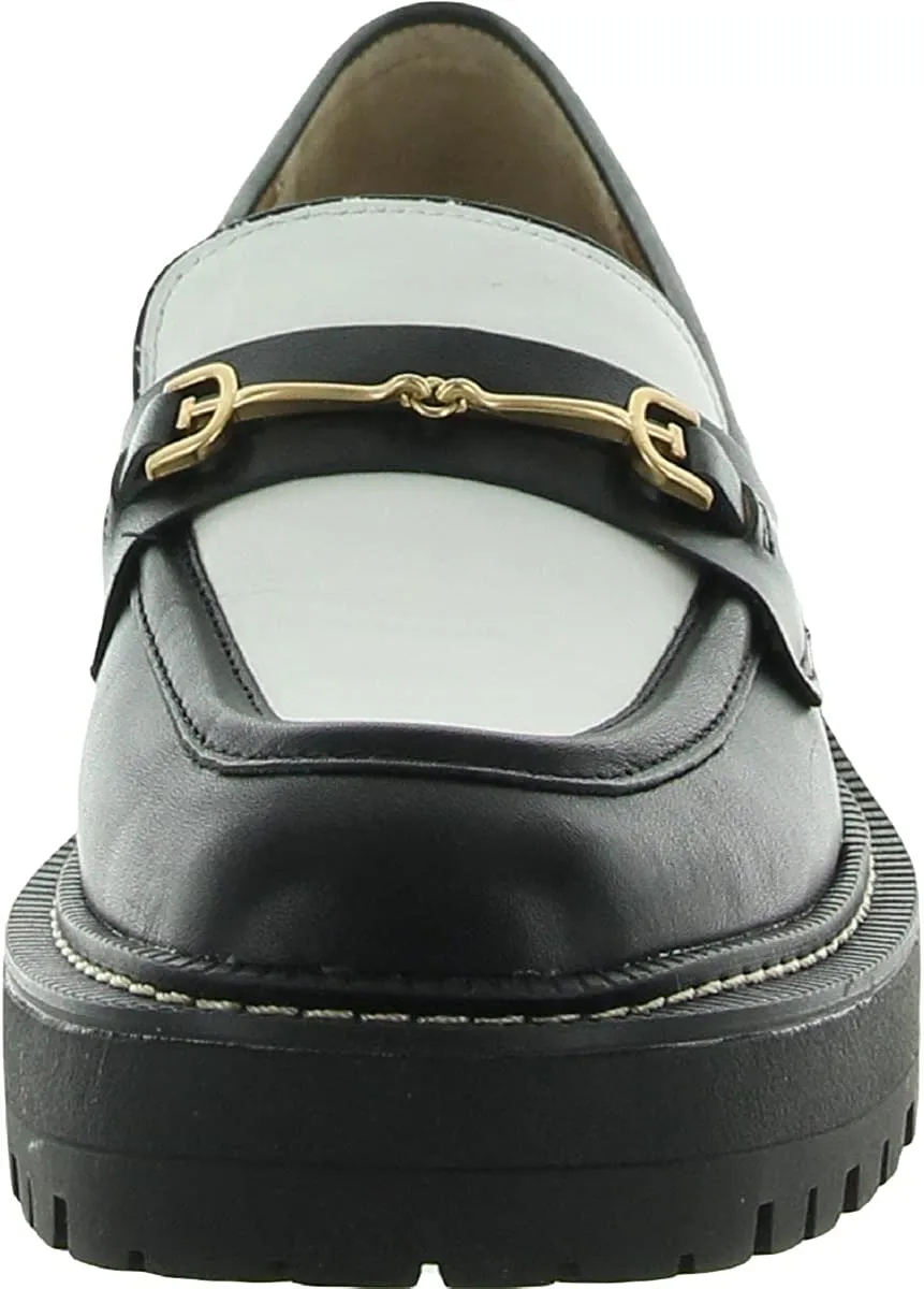 Chunky Leather On Sam Curated collection Flawless Laurs Edelman Loafers Black/White Rounded Heel Toe Slip