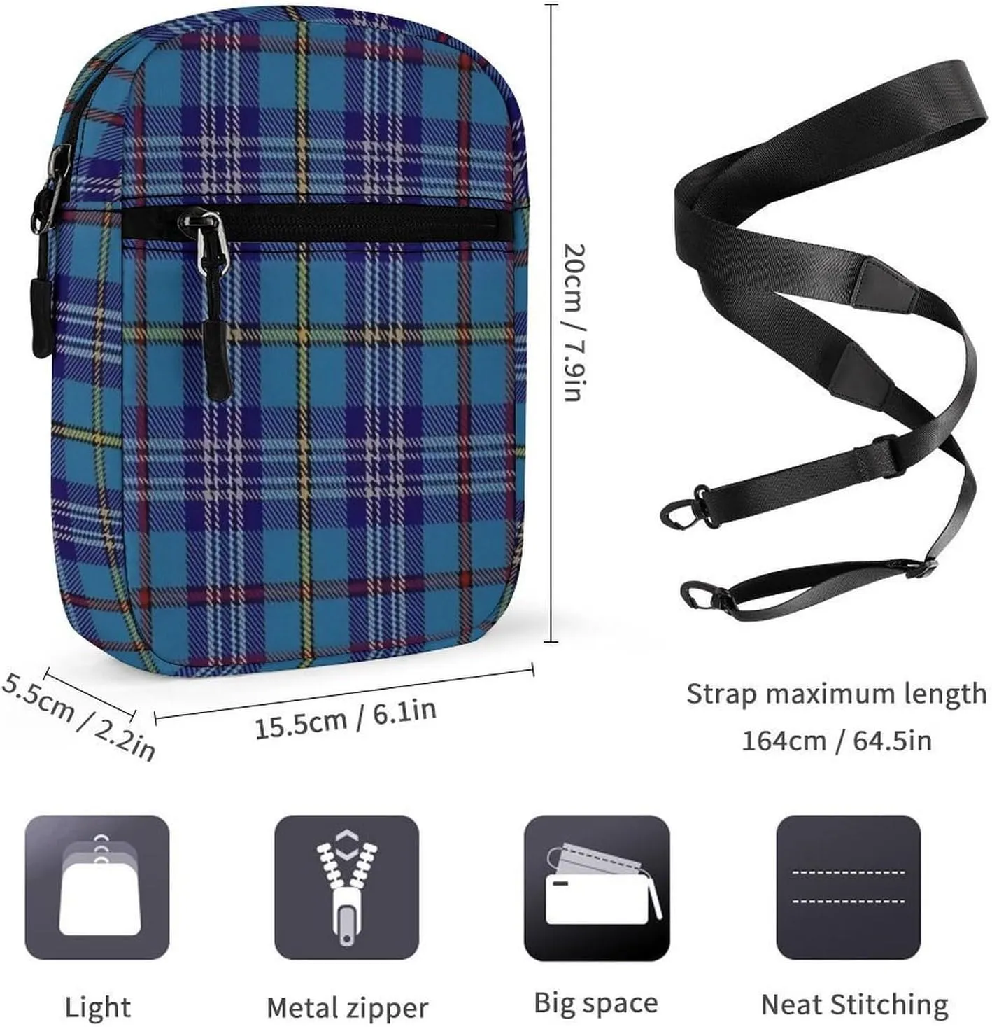 Citadel Military Academy Tartan Detachable Shoulder Strap Small Shoulder Bag Unisex