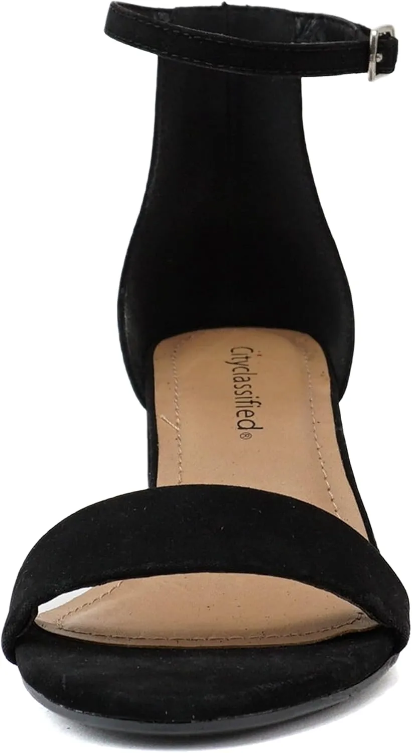 City Classified Women's Block Open Toe Ankle Strap Heeled Sandals