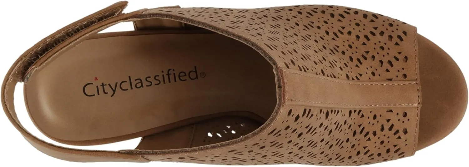 CITYCLASSIFIED “Elect” ~ Women’s Peep Toe Laser Cut Geometric Caged Slingback Ankle Strap Low Stacked Heel Ankle Bootie