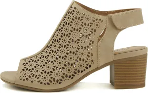 CITYCLASSIFIED “Elect” ~ Women’s Peep Toe Laser Cut Geometric Caged Slingback Ankle Strap Low Stacked Heel Ankle Bootie