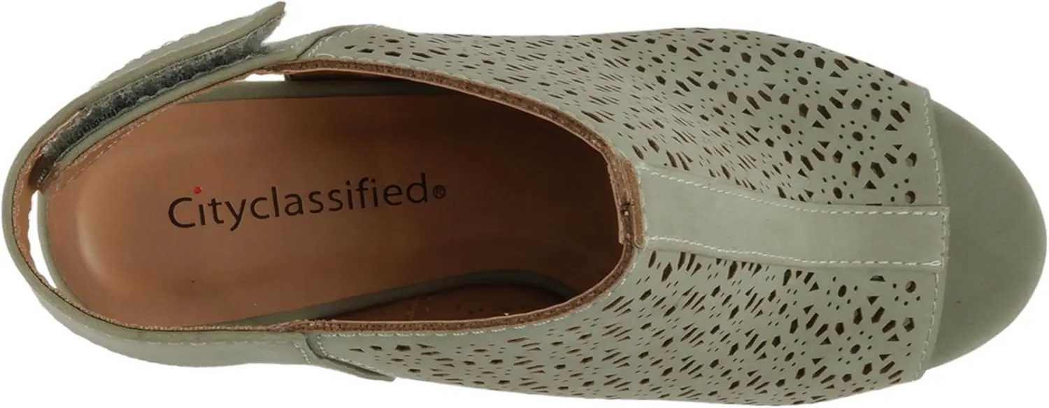 CITYCLASSIFIED “Elect” ~ Women’s Peep Toe Laser Cut Geometric Caged Slingback Ankle Strap Low Stacked Heel Ankle Bootie