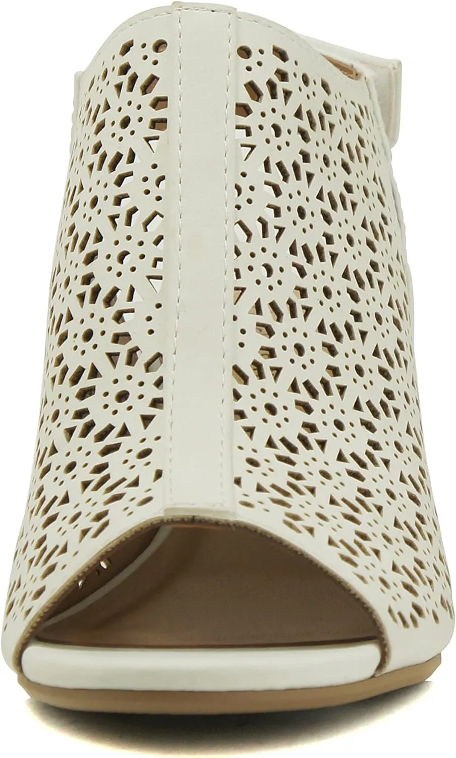 CITYCLASSIFIED “Elect” ~ Women’s Peep Toe Laser Cut Geometric Caged Slingback Ankle Strap Low Stacked Heel Ankle Bootie